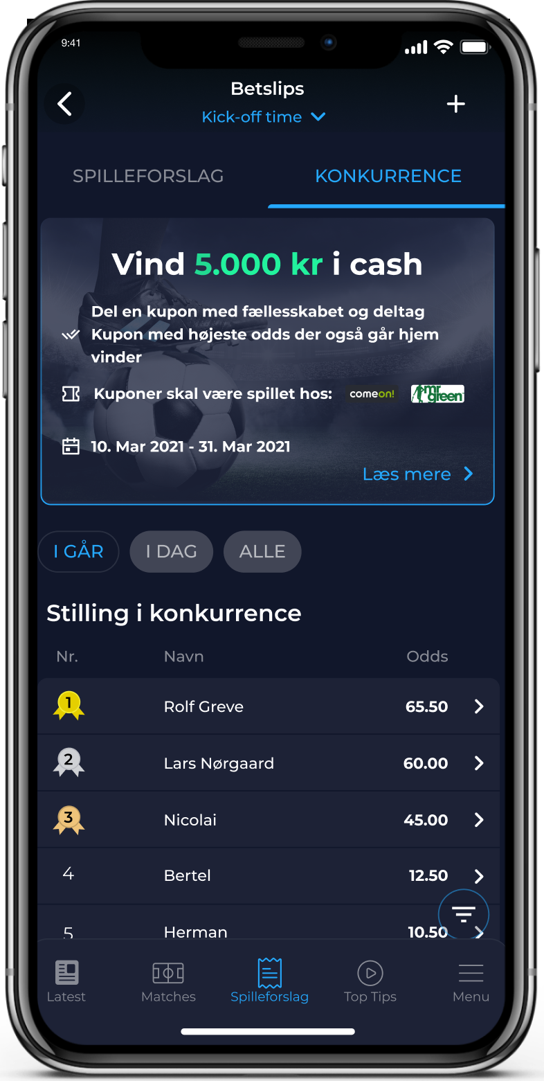 App Betting slip feature screenshot