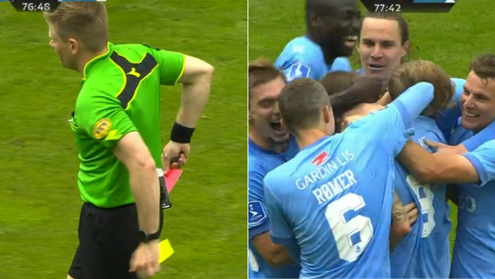 Bjarke Jacobsen, AC Horsens, får rødt efter VAR