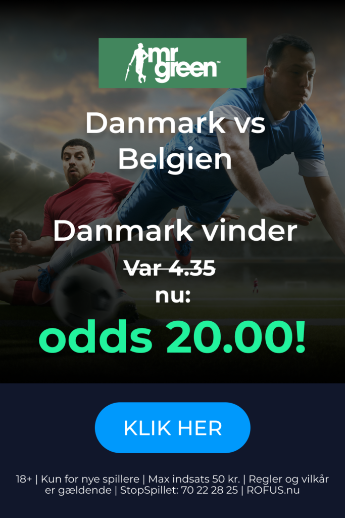 Odds 20 på Danmark mod Belgien hos Mr. Green