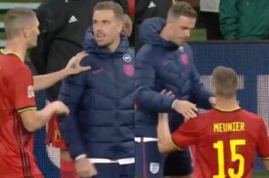 Thomas Meunier, Belgien, og Jordan Henderson, England