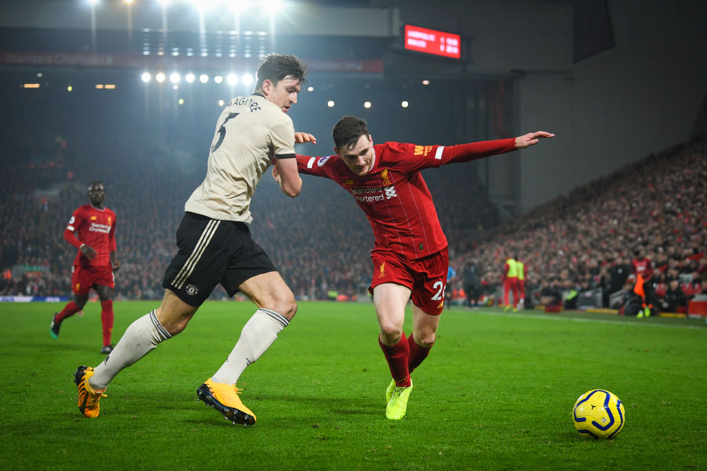Andy Robertson, Liverpool, og Harry Maguire, Manchester United