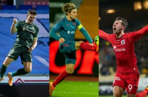 Mikael Uhre, Brøndby, Tom van Weert, AaB, og Patrick Mortensen, AGF