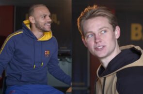 Martin Braithwaite og Frenkie de Jong, FC Barcelona