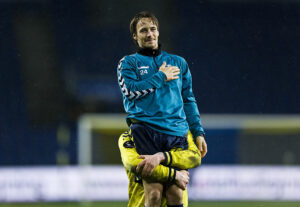 25-11-2012: Superliga Brøndby vs. AC Horsens - Mike Jensen, BIF Brøndby IF - Simon Makienok Christoffersen, BIF Brøndby IF. © Lars Rønbøg / Frontzonesport (Photo by Lars Ronbog/FrontzoneSport via Getty Images)