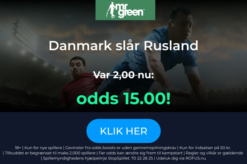 Danmark banker Rusland - Få svimlende odds 15.00 på dansk sejr!