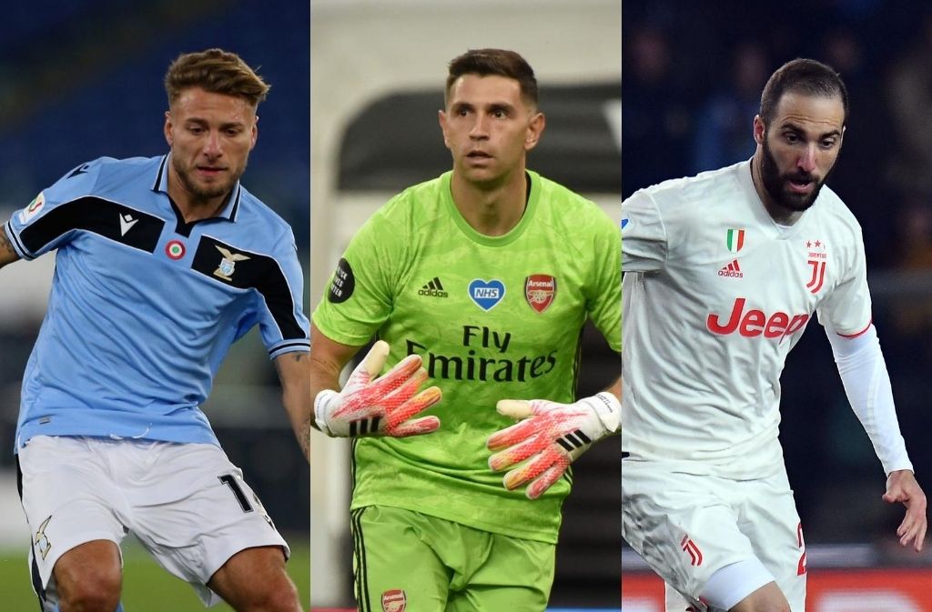 Ciro Immobile of Lazio, Emiliano Martinez of Arsenal, Gonzalo Higuain of Juventus