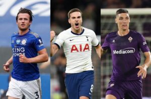 Ben Chilwell of Leicester City, Harry Winks of Tottenham, Nikola Milenkovic of Fiorentina