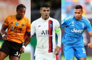 Adama Traore of Wolves, Thiago Silva of Paris Saint-Germain, Alex Sandro of Juventus