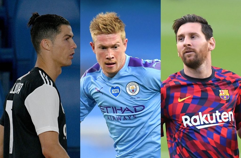 Cristiano Ronaldo of Juventus, Kevin De Bruyne of Manchester City, Lionel Messi of FC Barcelona