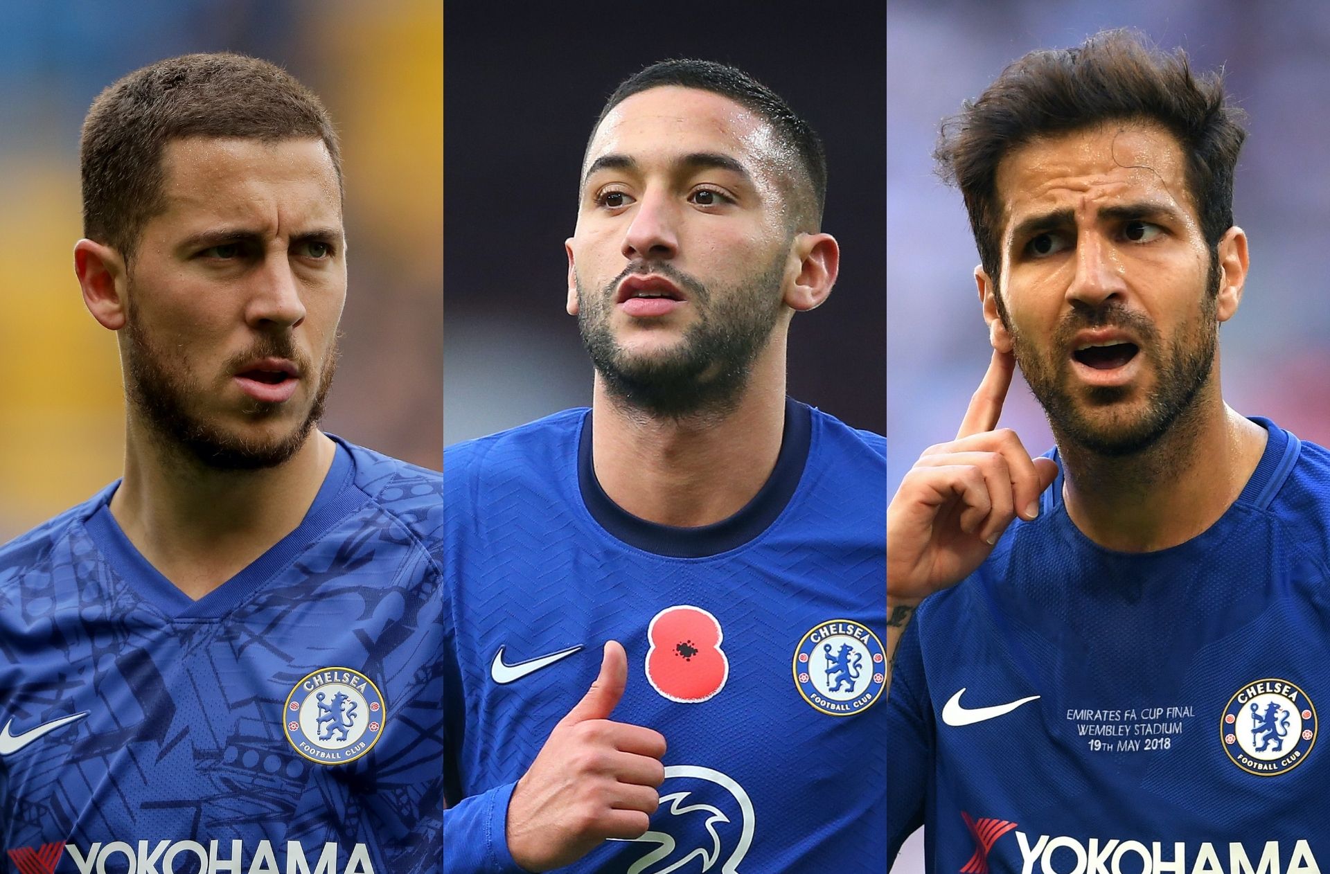 Eden Hazard, Hakim Ziyech, Cesc Fabregas, Chelsea