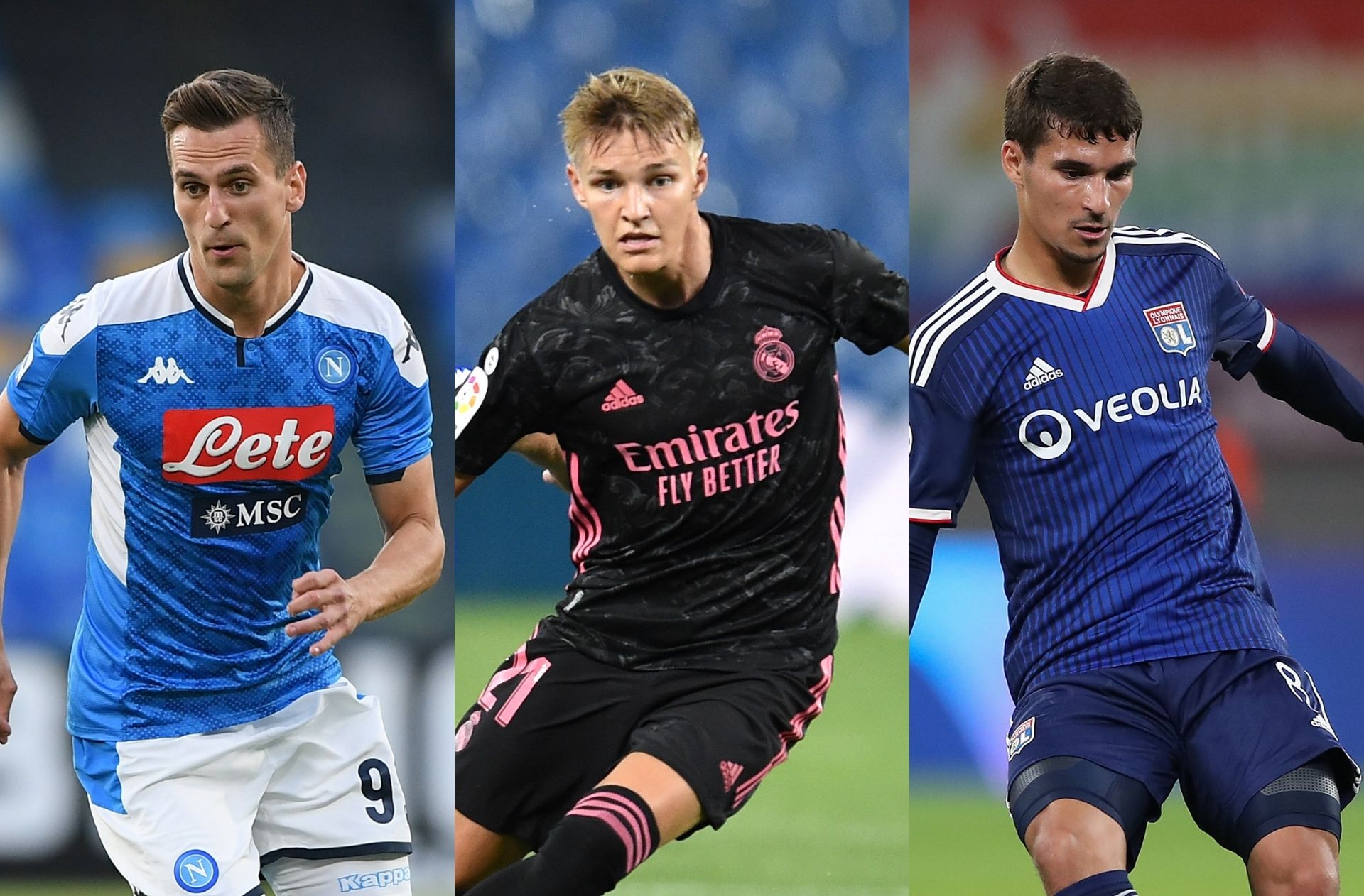 Arkadiusz Milik of Napoli, Martin Odegaard of Real Madrid, Houssem Aouar of Lyon