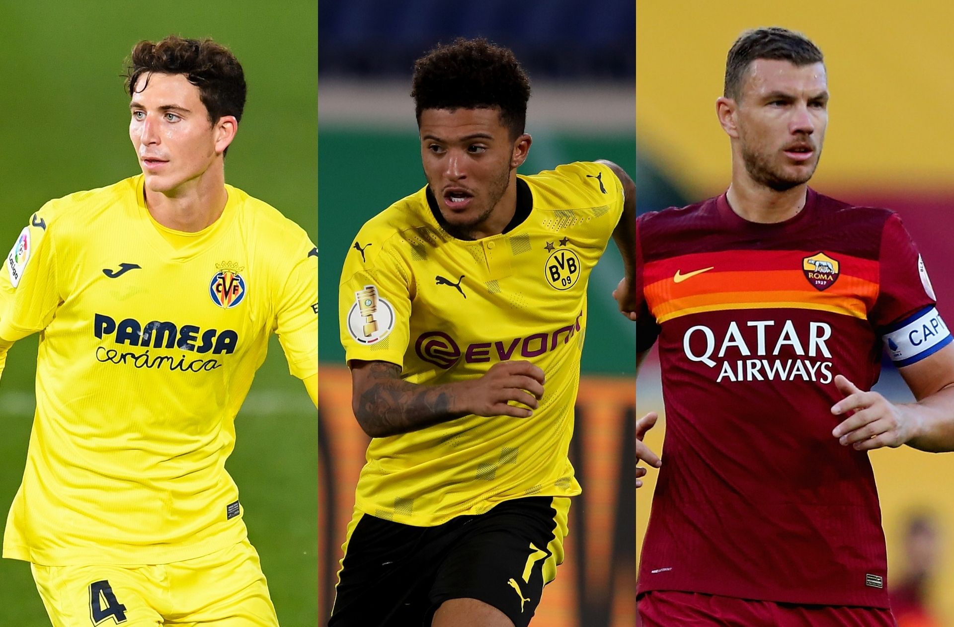 Pau Torres of Villarreal, Jadon Sancho of Borussia Dortmund, Edin Dzeko of AS Roma
