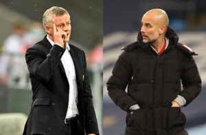 Ole Gunnar Solskjaer of Manchester United, Pep Guardiola of Manchester City