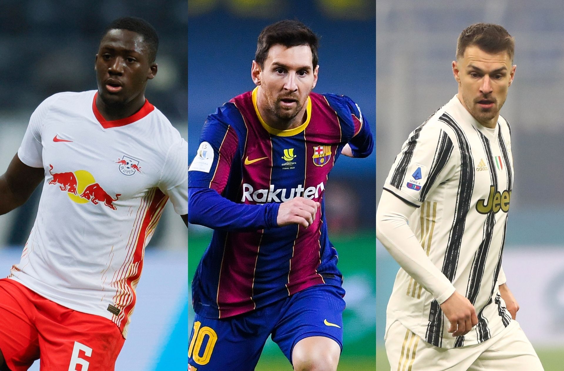 Ibrahima Konate of RB Leipzig, Lionel Messi of FC Barcelona, Aaron Ramsey of Juventus