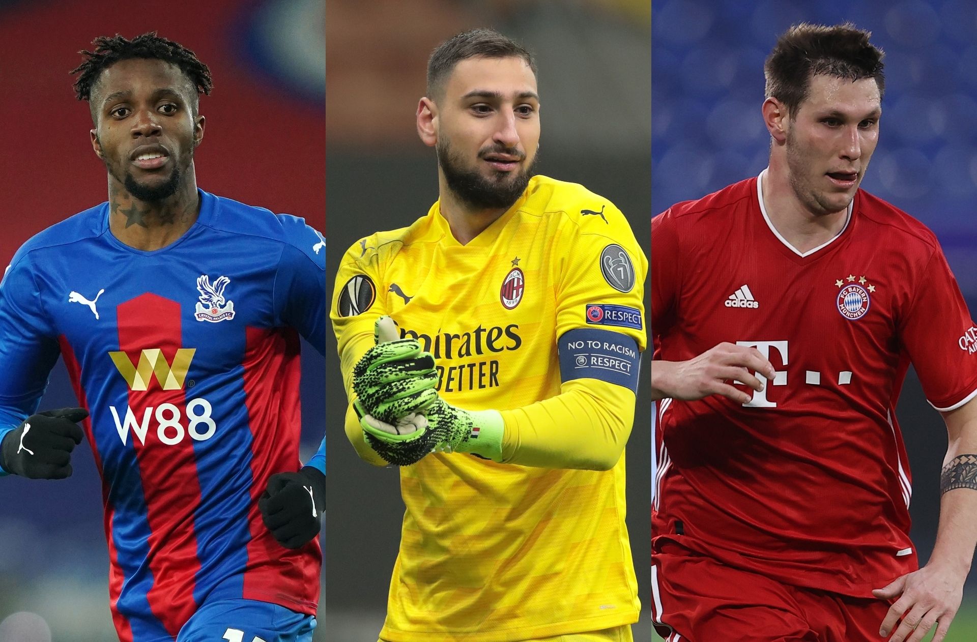 Wilfried Zaha of Crystal Palace, Gianluigi Donnarumma of AC Milan, Niklas Sule of Bayern Munich
