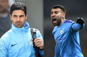 Mikel Arteta and Nicolas Otamendi, Manchester City