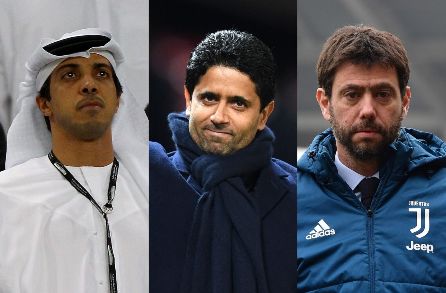  From left to right: Manchester City owner Sheikh Mansour, Paris Saint-Germain owner Nasser Al-Khelaifi, and Juventus owner Andrea Agnelli.