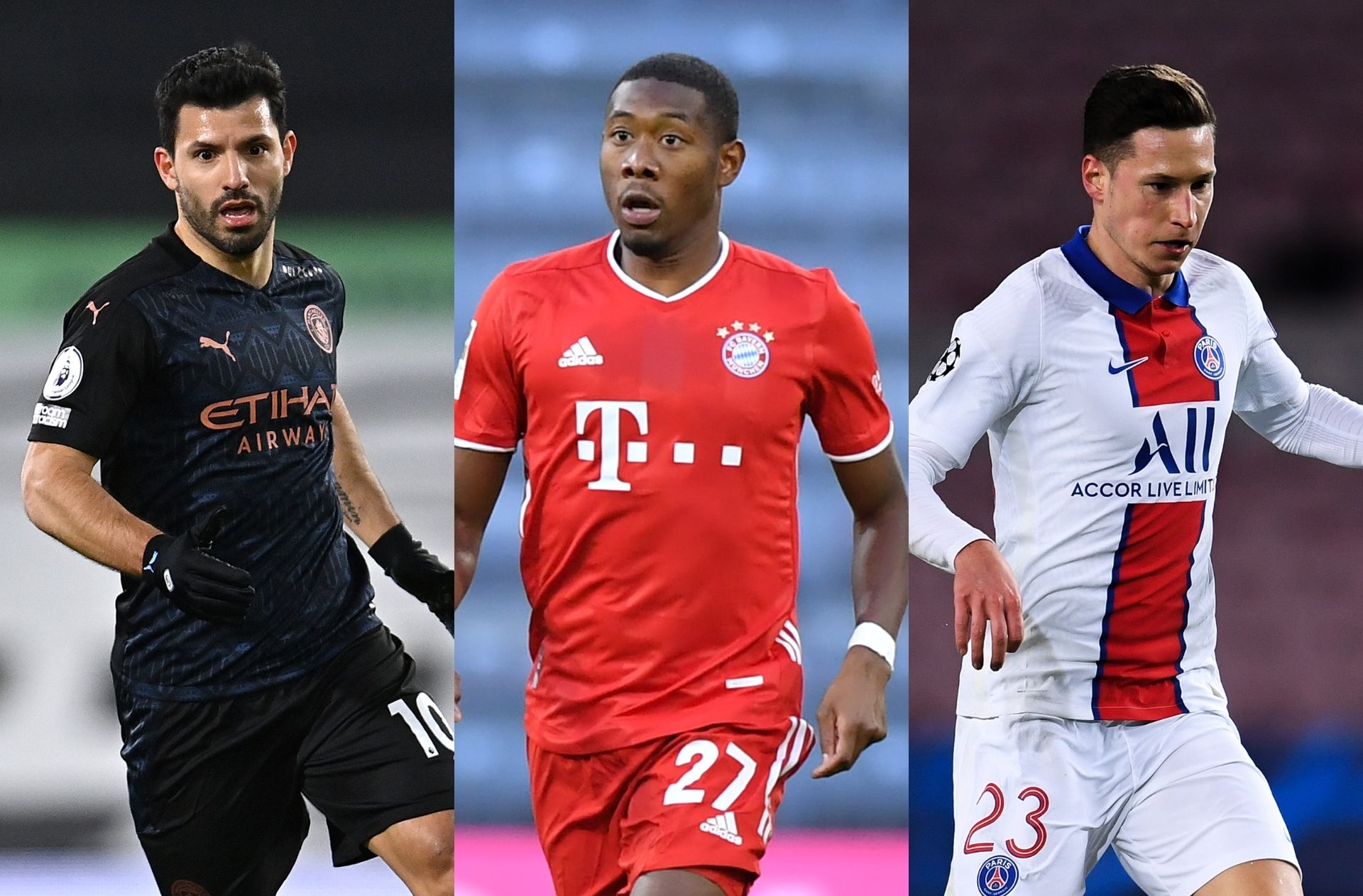 Sergio Aguero of Manchester City, David Alaba of Bayern Munich, Julian Draxler of Paris Saint-Germain