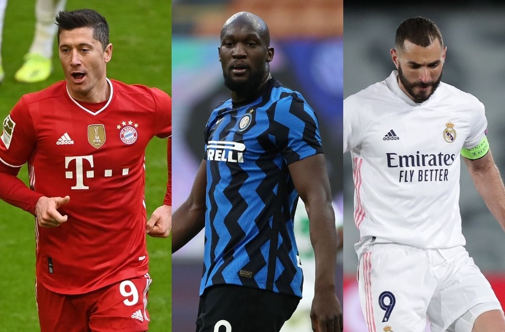 Robert Lewandowski of Bayern Munich, Romelu Lukaku of Inter Milan, Karim Benzema of Real Madrid