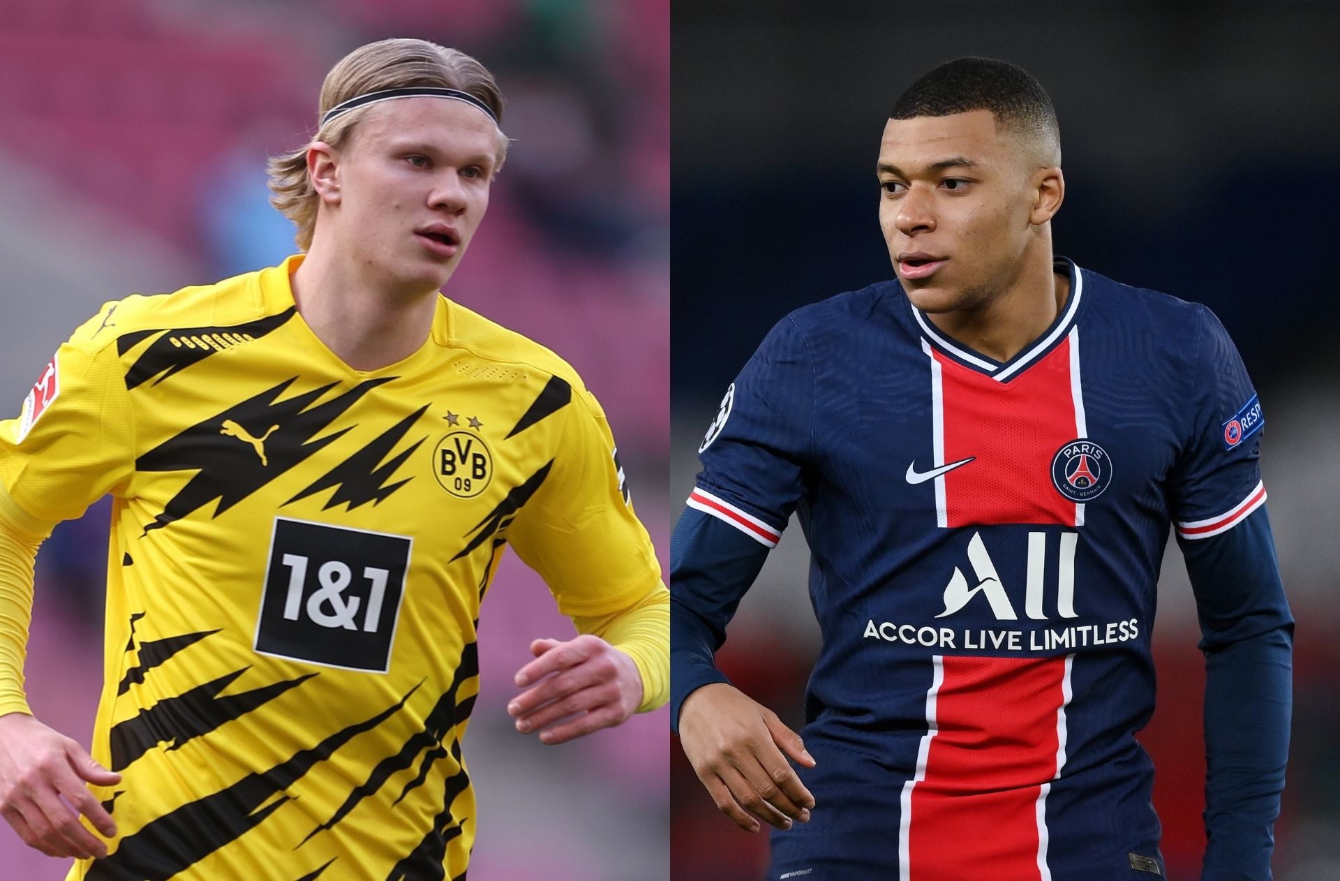 Erling Haaland of Borussia Dortmund, Kylian Mbappe of Real Madrid