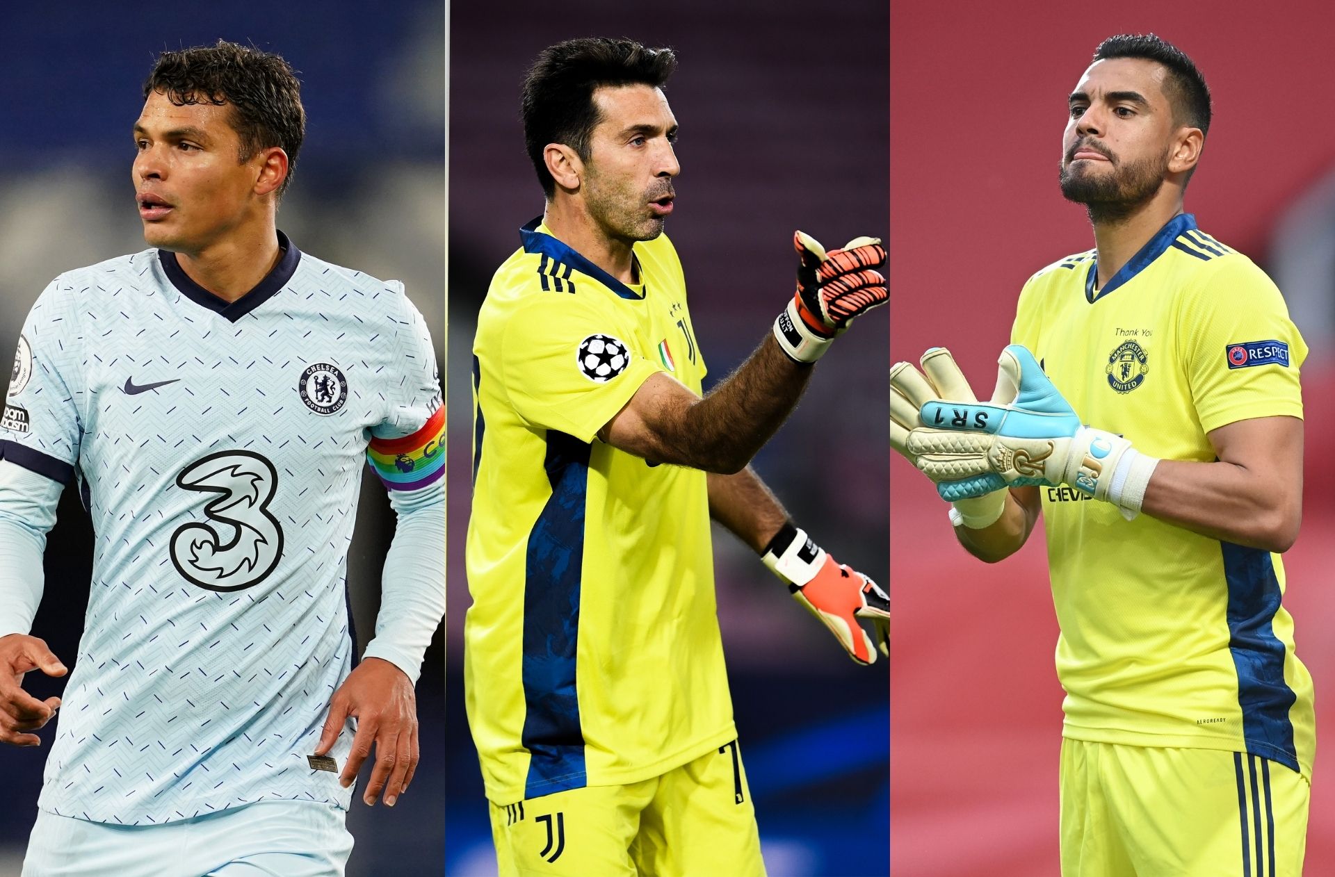 Thiago Silva of Chelsea, Gianluigi Buffon of Juventus, Sergio Romero of Man United