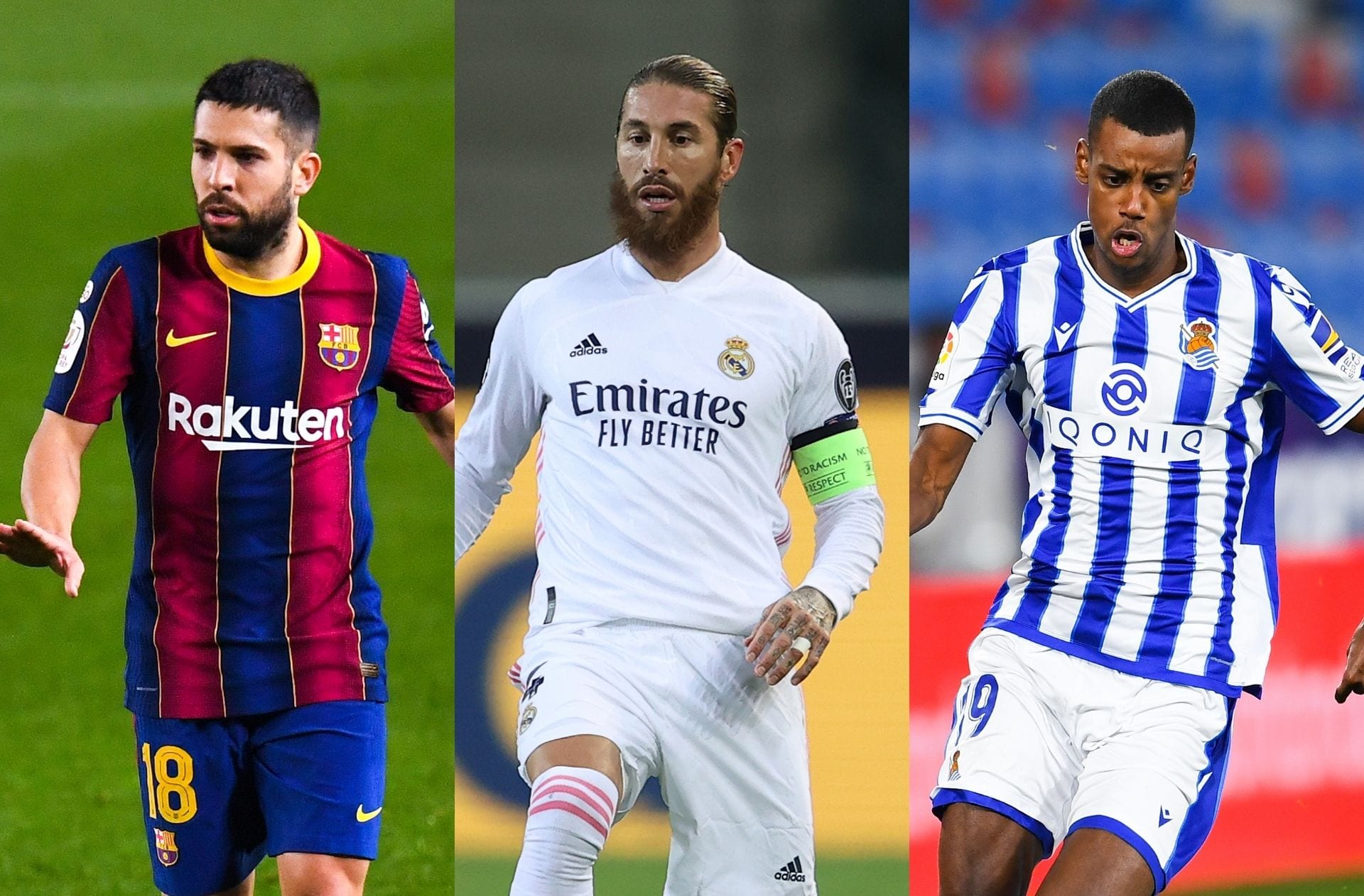 Jordi Alba of FC Barcelona, Sergio Ramos, Alexander Isak of Real Sociedad