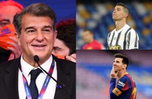Joan Laporta, Cristiano Ronaldo, Lionel Messi, FC Barcelona