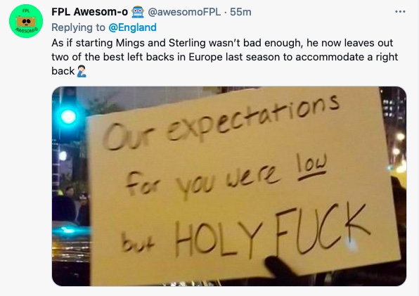 Furious England fans slam Southgate's line-up for Euro 2020 opener