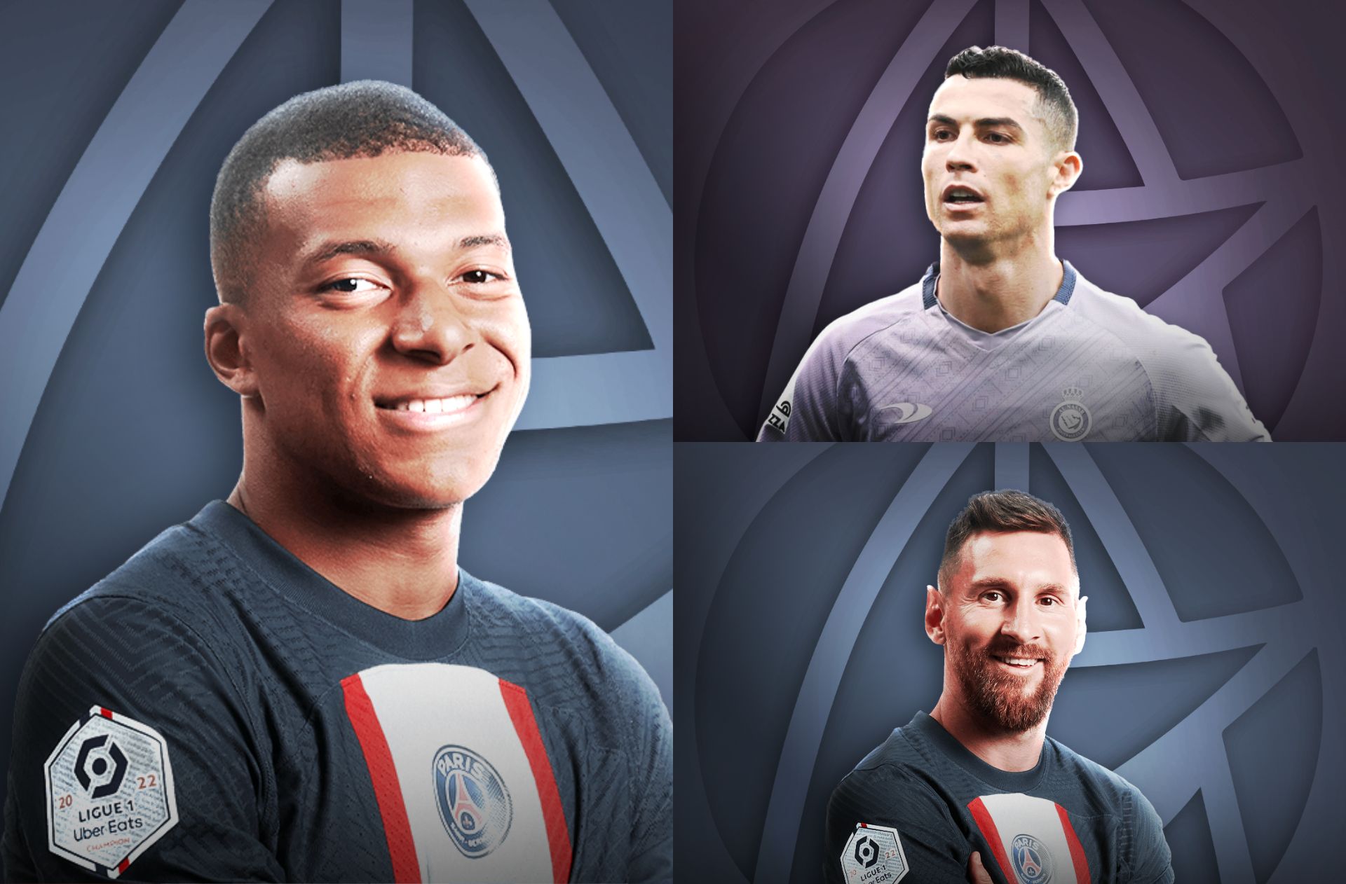 Kylian Mbappe, Lionel Messi, Cristiano Ronaldo